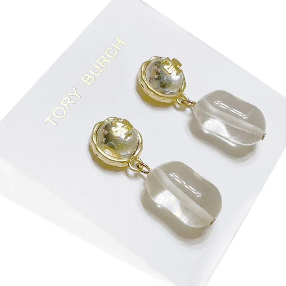 TORY BURCH Roxanne Stone & Logo Drop Earrings NWOT